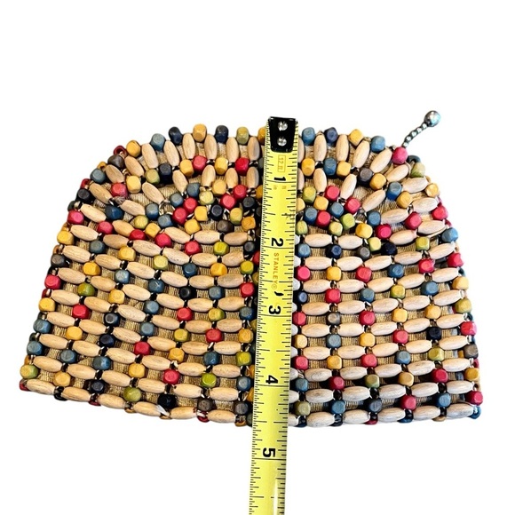 Vintage Wood Beaded Small Belt Bag 1930s 1940s Natural Boho - Picture 6 of 8